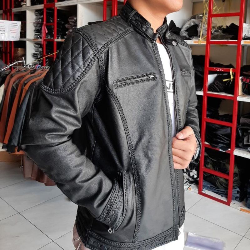 Jaket kulit pria jaket kulit sulam jaket kulit becham sulam kulit kambing