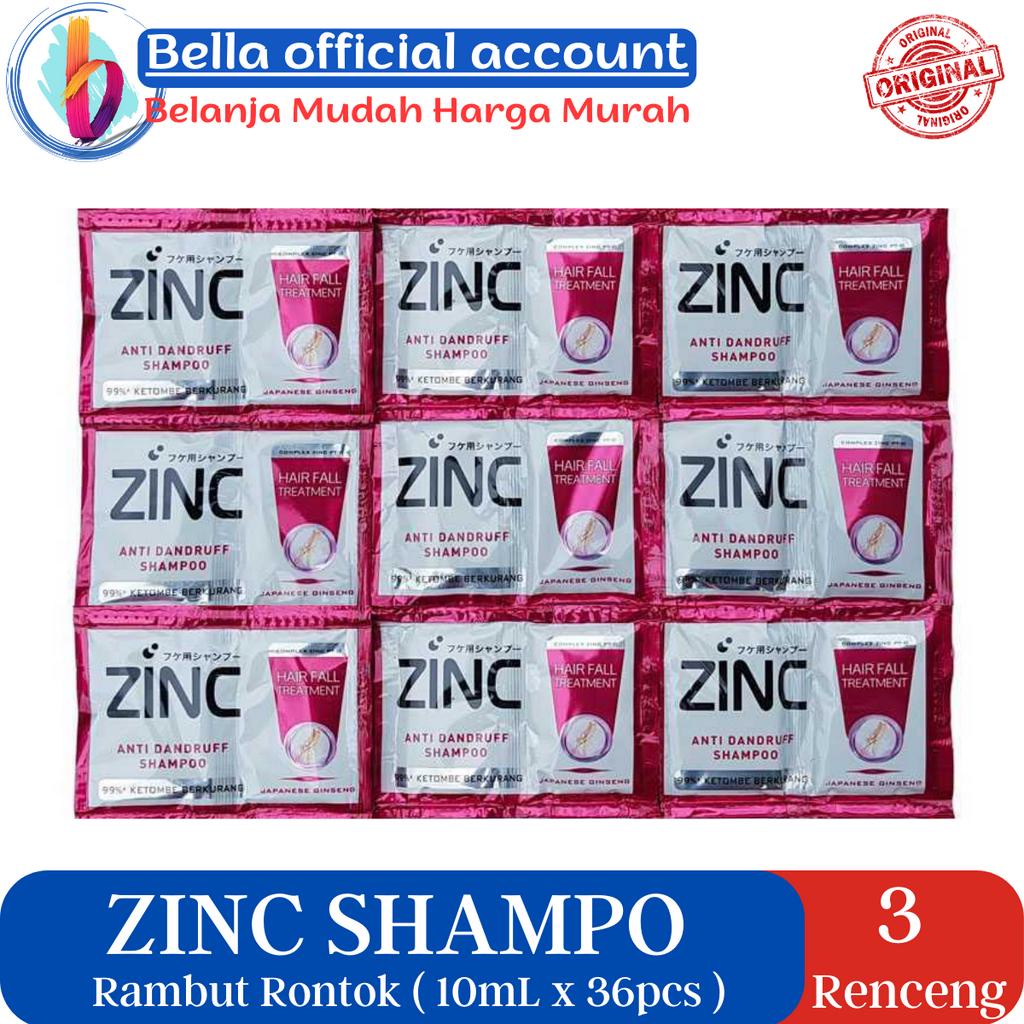 Zinc Pink Japanese Ginseng Hair Fall Treatment Shampoo 10mL x 36pcs | 3 renteng Sampo Merah Perawata