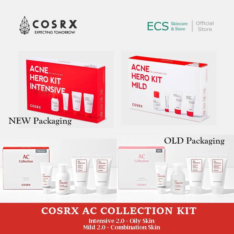 Paket Isi 4 Pcs Skincare Jerawat - COSRX AC Collection Acne Hero Kit Intensive / Mild 2.0 BPOM - Foa