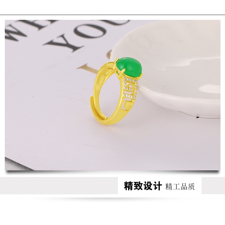 Cincin Lapis Emas Asli Kadar 375 Hias Berlian Kalsedon Hijau Untuk Pria Dan Wanita