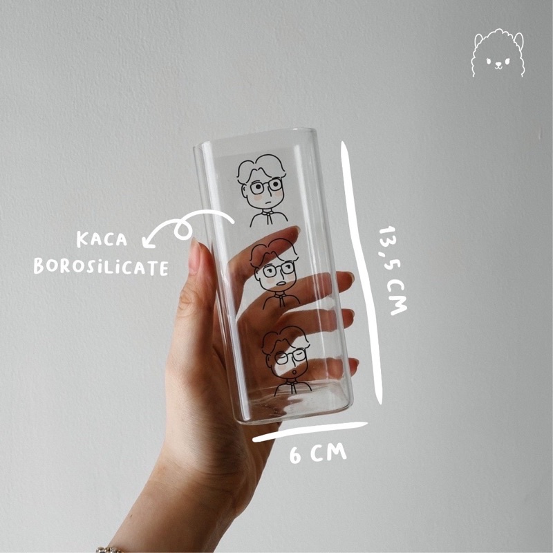 Korean Glass Cup (Jun) | Gelas Lucu Korea | Gelas Kaca Aesthetic | Gelas Kotak | Gelas Transparan