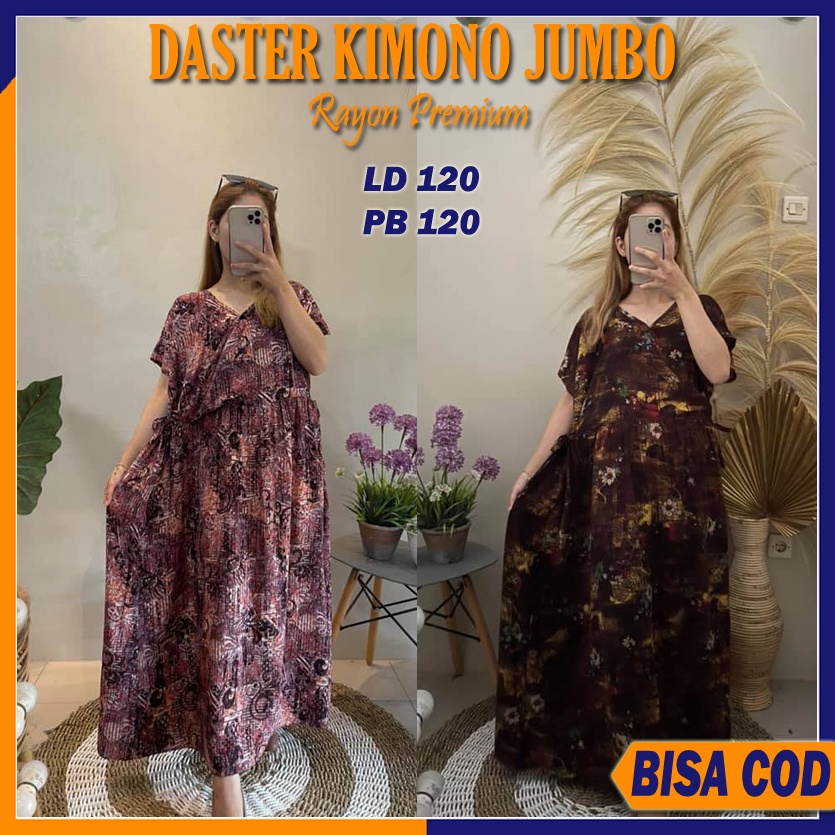 DASTER KIMONO JUMBO Baju Wanita Kimono Panjang Busui Lengan Pendek Bahan Rayon Premium LD 120
