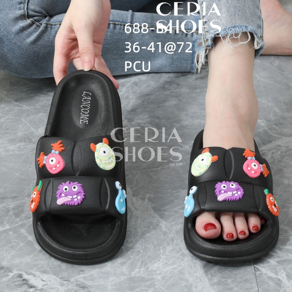 PVC Sandal Slop Wanita Import Bahan Jelly Karet Motif Monster U Sendal Slipper Summer 688