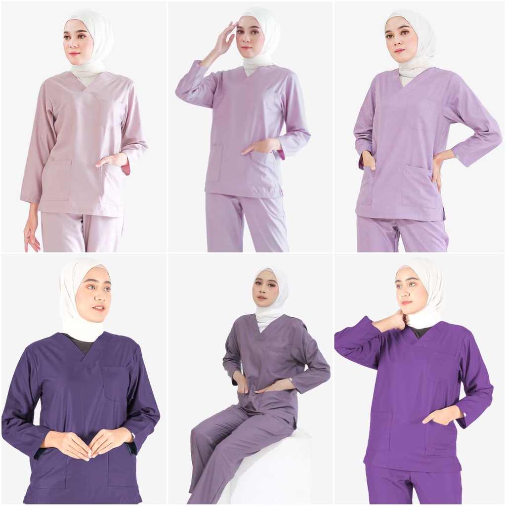 (LENGAN PANJANG - Purple Lilac) Trustwear Scrub | Baju OK | Set Baju Celana Jaga | Dokter | Perawat 