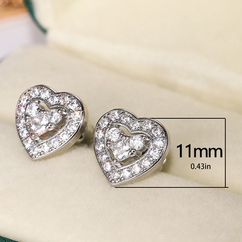 Anting Stud Tindik Bentuk Hati Kecil Bahan Cubic Zirconia Untuk Wanita