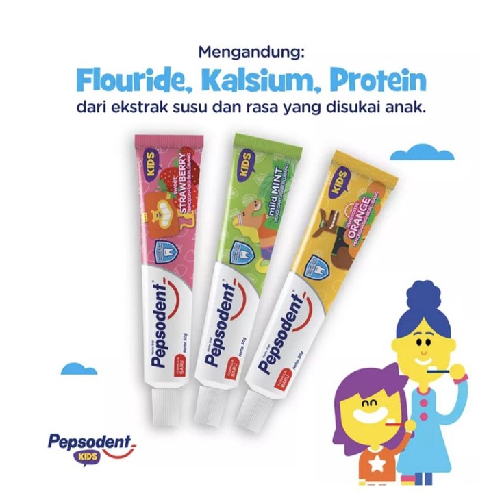 pasta gigi anak Pepsodent 45g / odol anak bayi Pepsoden 45 gr rasa strawberry mint orange