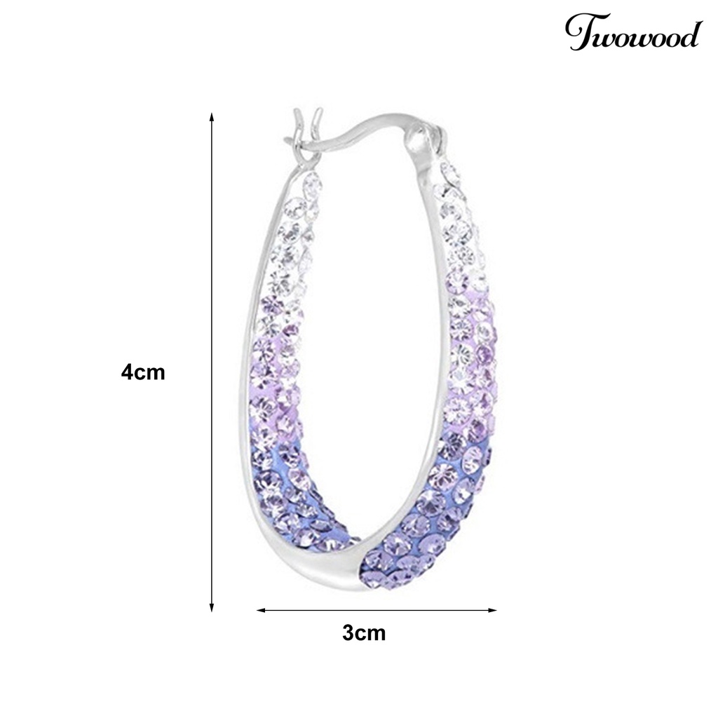 1 Pasang Anting Hoop Berlian Imitasi Bahan Alloy Untuk Wanita