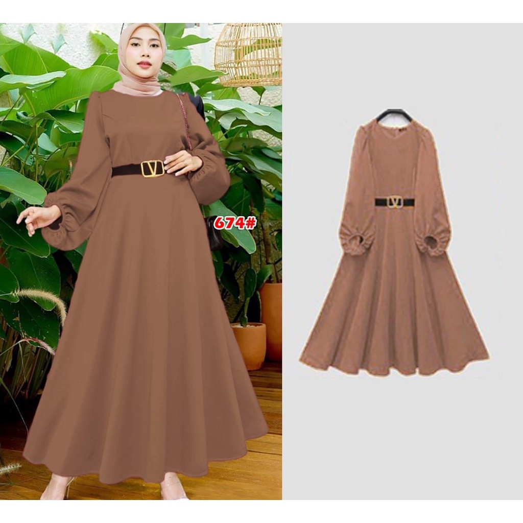 674# gamis wanita terbaru// fahion muslim gamis scuba+FREE BELT V