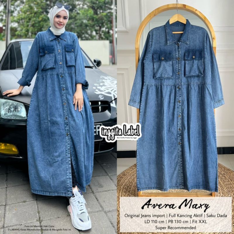 AVERA MAXY BY INGGITA LABEL (MAXI JEANS WANITA) Dress jeans muslimah modern rekomended