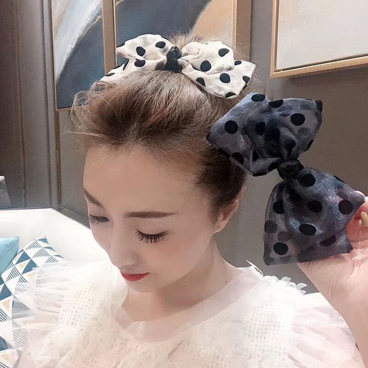 Jepit Rambut Model Pita Bahan Sifon Motif Polkadot Untuk Wanita/Jepit Rambut Pita Polkadot GayaKorea