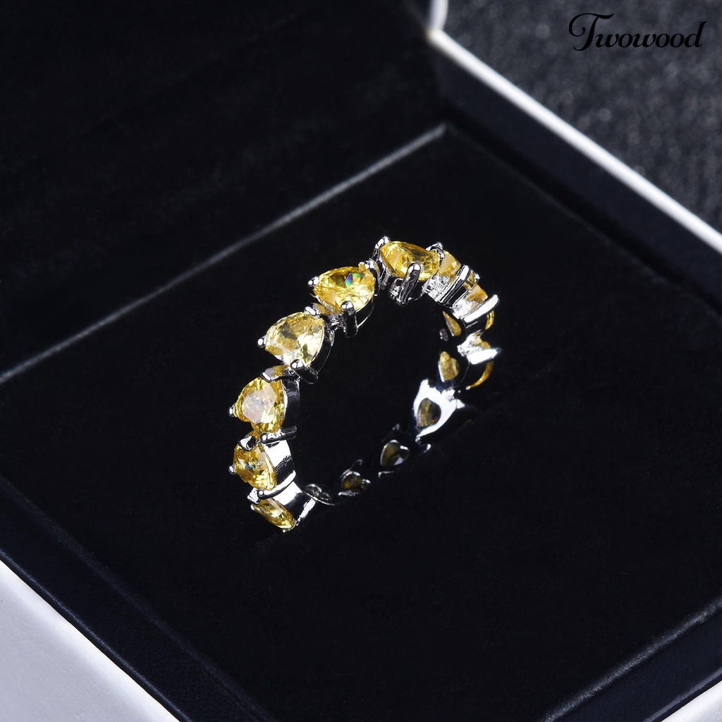 Twowood Finger Ring Heart Shape Rhinestones Women Adjustable Fine Workmanship Ring for Dating