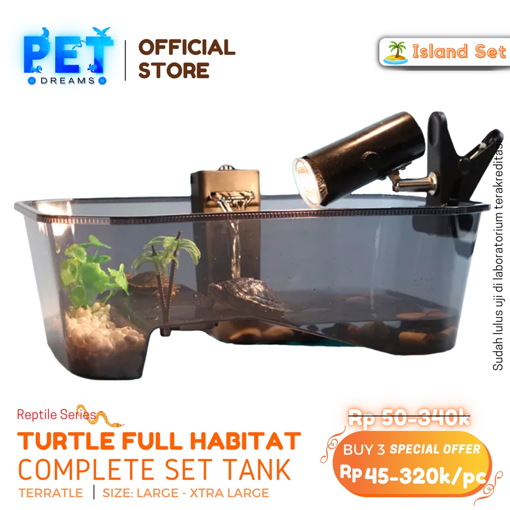 PROMO TURTLE TANK L &amp; XL KANDANG VIVARIUM AQUARIUM EMBER KURA AIR TORTO TEMPAT BASKING REPTIL