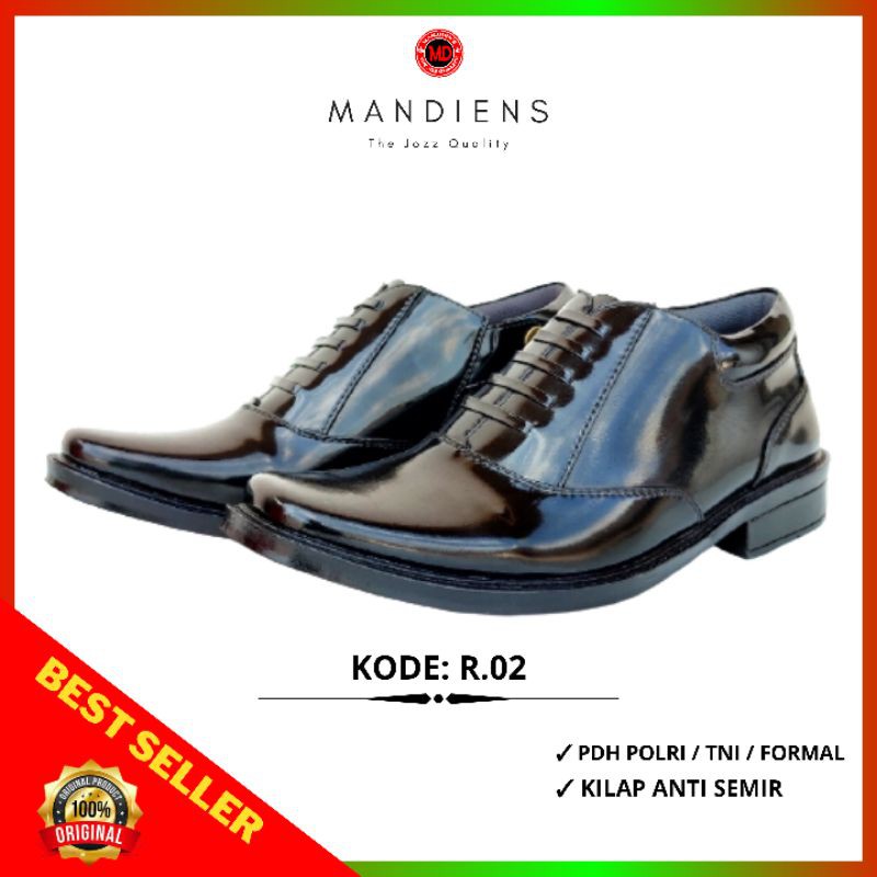 MANDIENS - Sepatu PDH POLRI R.02 Bahan Kulit Kilap Sintetis - Sepatu Pantovel Pantofel Pria Resmi Dinas Polisi TNI Dishub Sepatu Pantofel Pdh Polri Polisi TNI Security Satpam