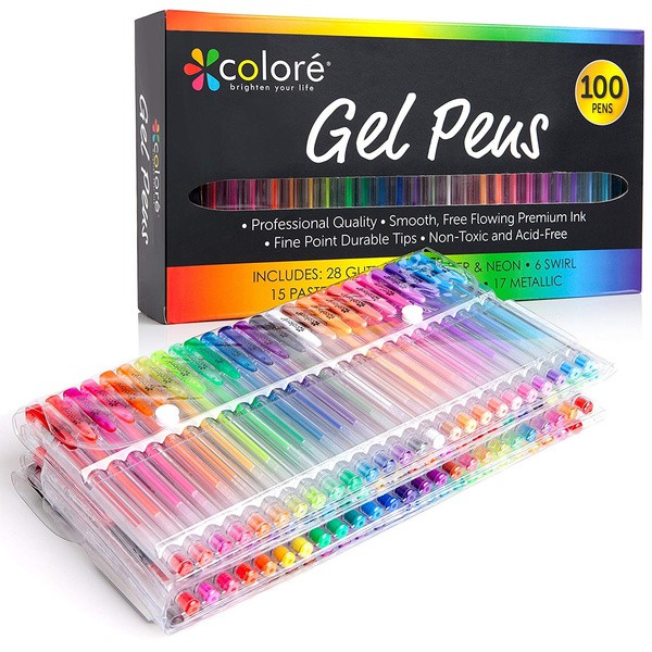 Download Colored Gel Pens Set Of 100 Drawing Art Markers For Adult Coloring Books Shopee Indonesia