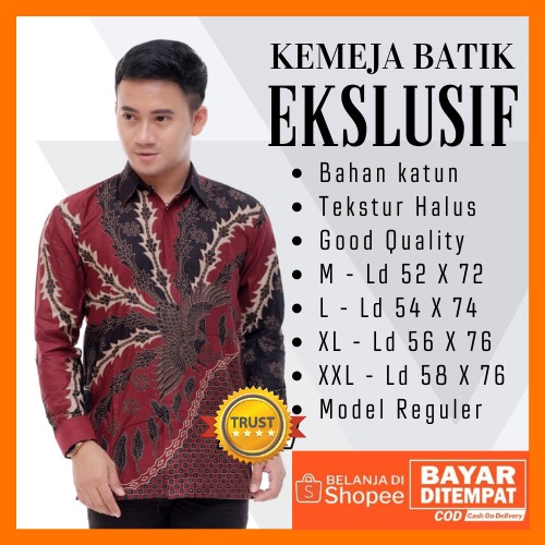 Batik Pria Lengan Panjang Model Kemeja Panjang Formal size M L XL XXL Kain Katun Halus Batik Asli Pekalongan