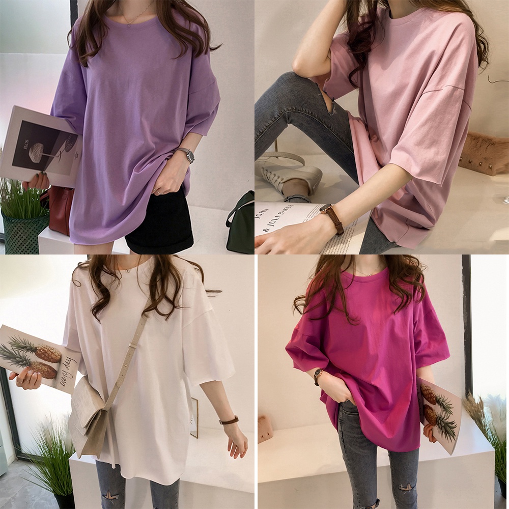 Kaos Import Wanita Polos Oversized Short Sleeved Tee-Shirt