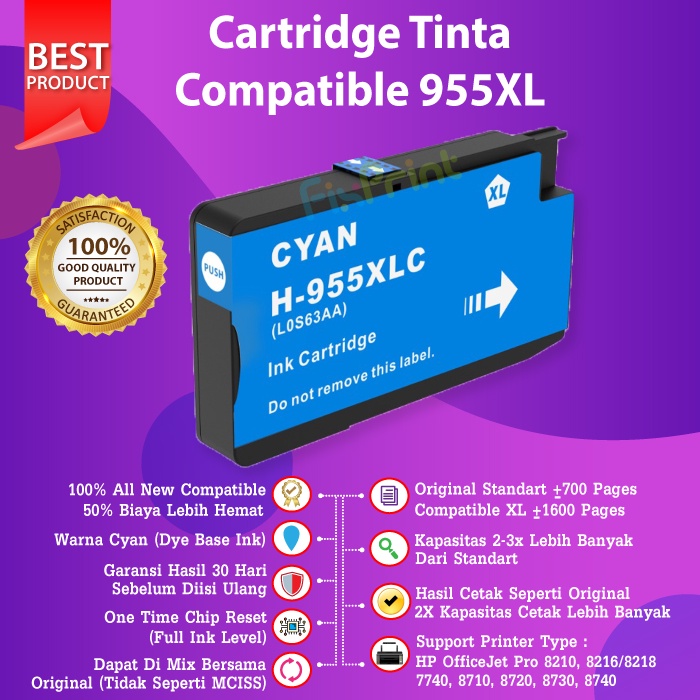 Cartridge Tinta 955XL 955 XL Black Cyan Magenta Yellow For Printer OfficeJet Pro 8210 8216 8218 7740 7720 8710 8720 8730 8740
