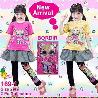 Setelan Anak Perempuan Gambar LOL LED Warna Kuning Pink Setelan Anak Perempuan Gambar LOL LED Warna Kuning Pink