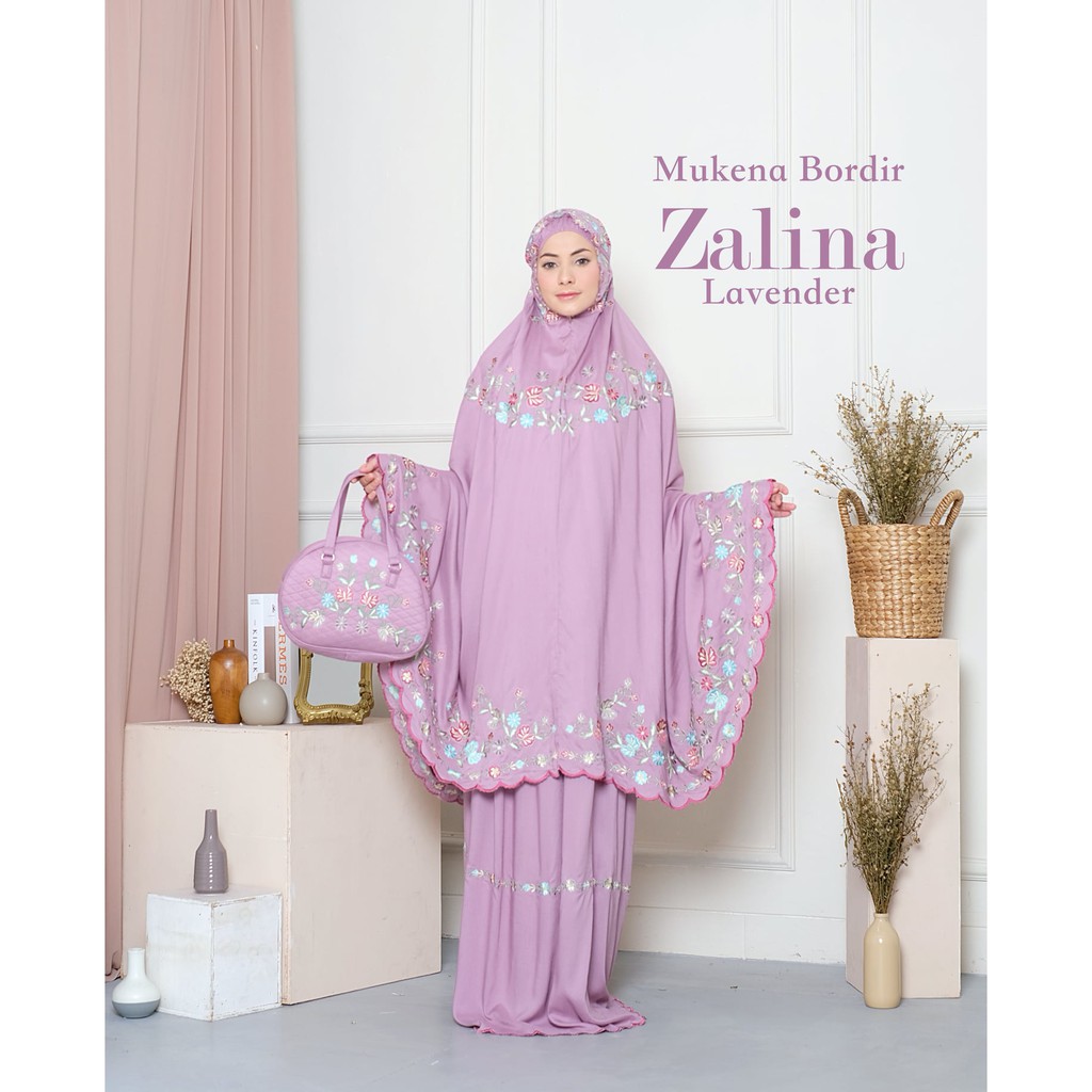 MUKENA DEWASA JUMBO BORDIR MANUAL BAHAN RAYON PREMIUM  SET TAS MOTIF BUNGA ZALINA