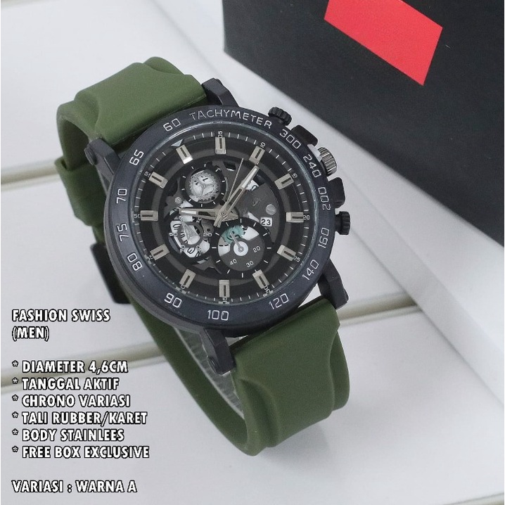 (FREE BOX) JAM TANGAN PRIA FASHION TALI RUBBER BODY BULAT TANGGAL AKTIF CHRONO OFF