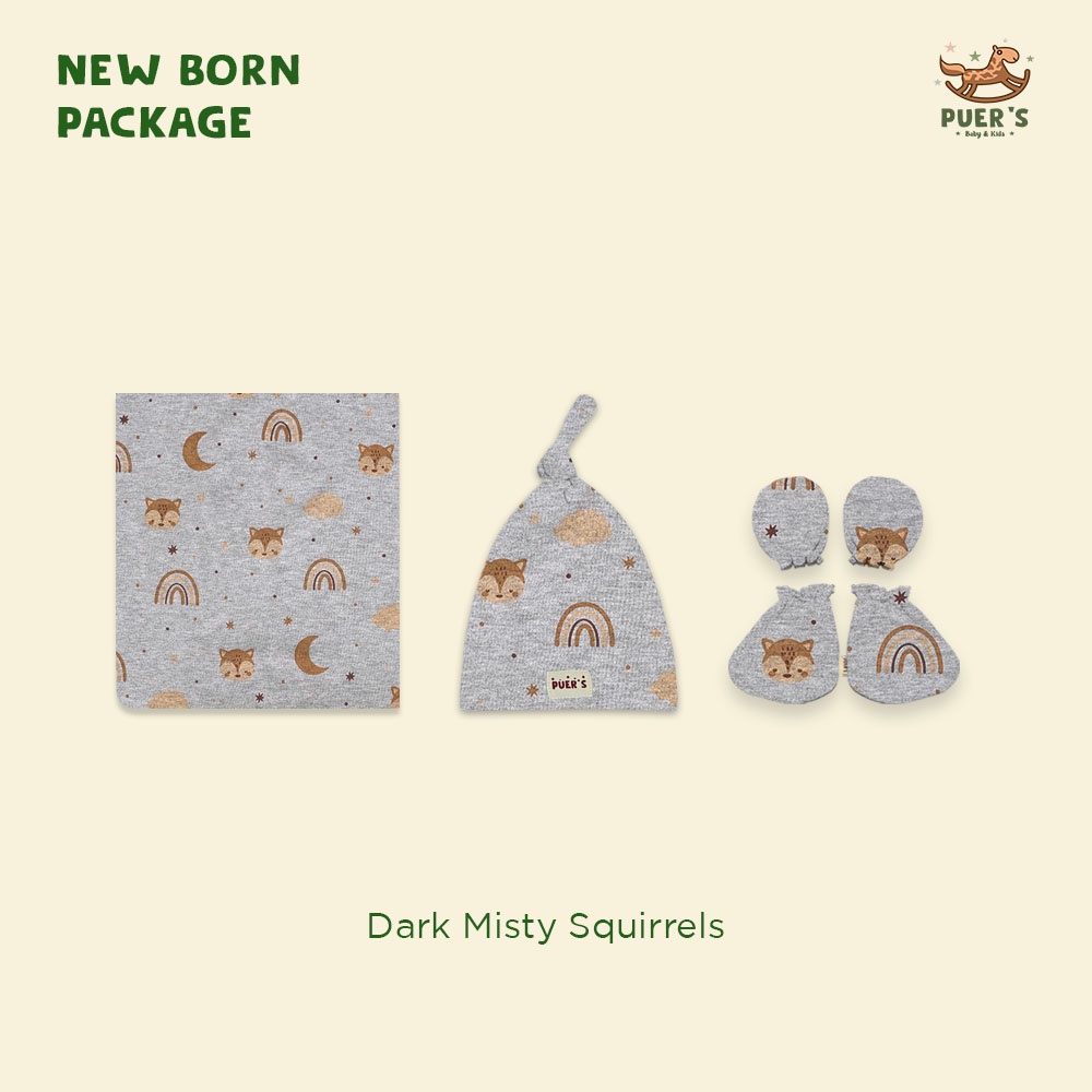 NEWBORN PACKAGE (SWADDLE SET) DARK MISTY SQUIRRELS