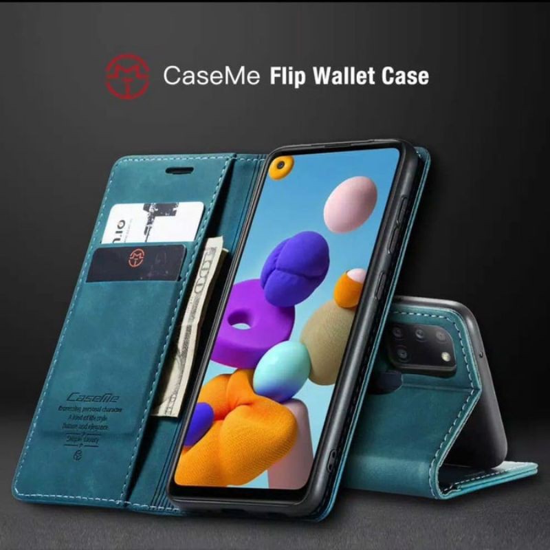 Original Caseme Case Samsung Galaxy A21s A 21s Wallet Premium Leather Casing Cover Sarung Card Slot 
