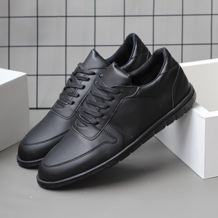 MUGE|Sepatu Kasual Formal Pria Tali Kulit Sintetis Pantofel Hitam Kerja Kantor