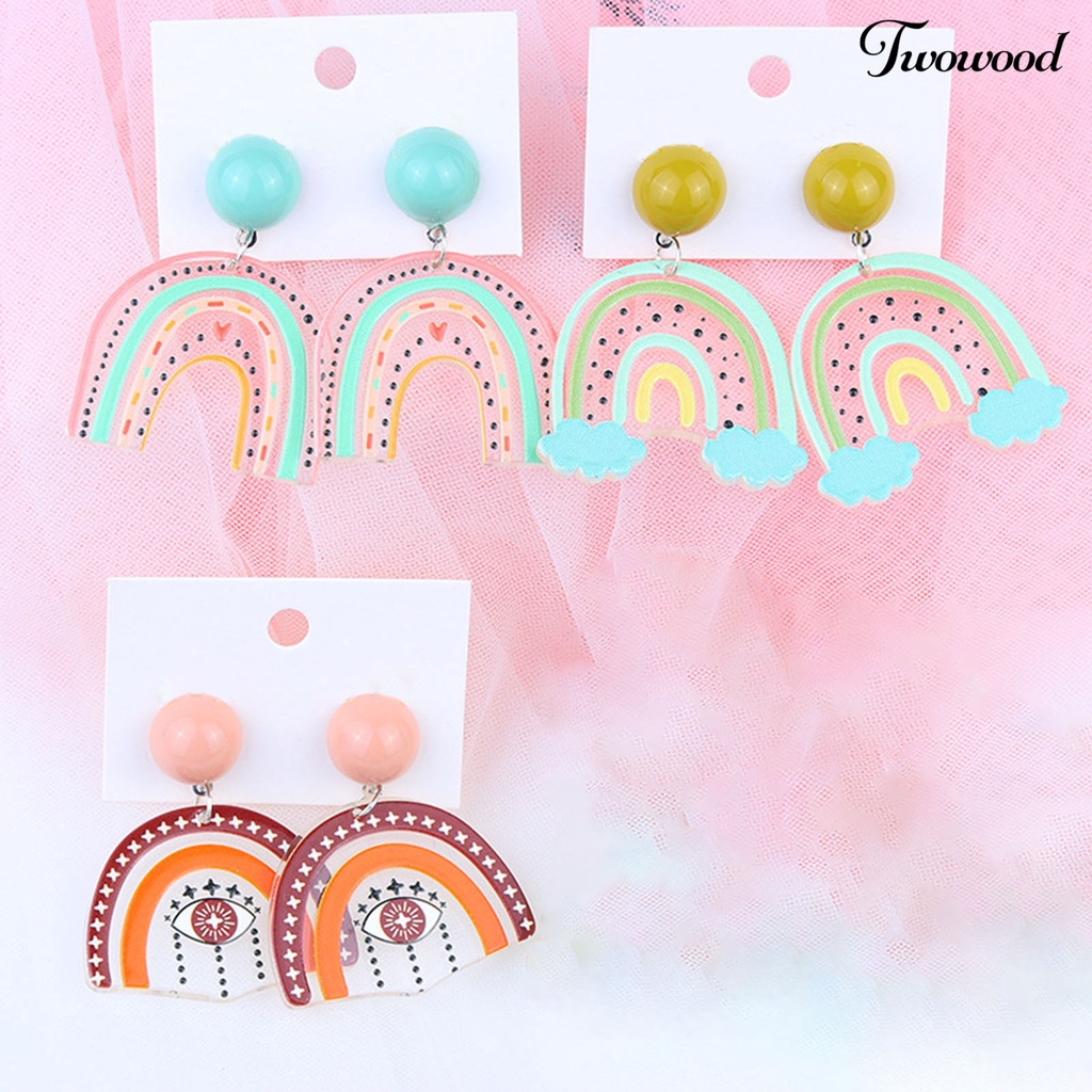 1 Pasang Anting Stud Desain Awan Pelangi Bahan Akrilik Anti Alergi Untuk Anak Perempuan