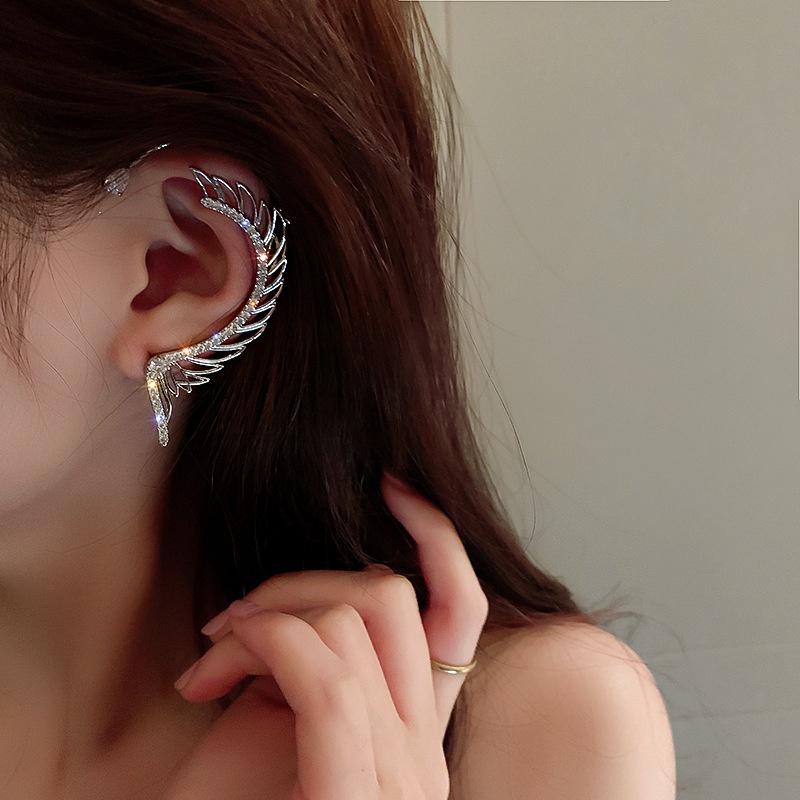 Anting 925 Silver Needle Zircon Bentuk Sayap Bahan Metal Gaya Korea Untuk Wanita