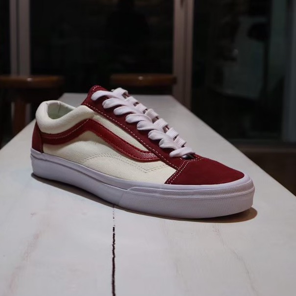 cream and red vans
