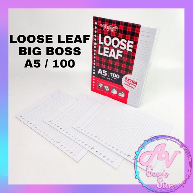 

Loose Leaf A5 100 / Kertas Isi Binder Garis / Kertas LOOSE LEAF A5 BIG BOSS 100 lembar