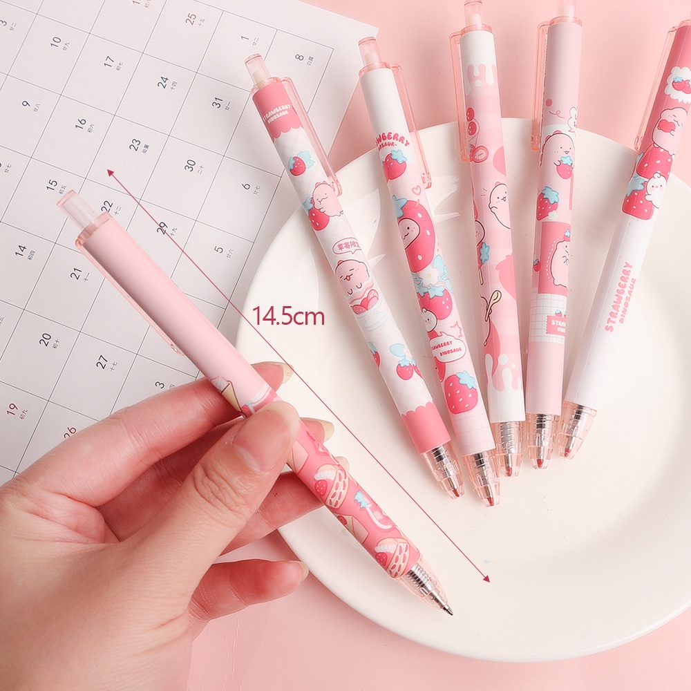 1pc Pulpen Gel Tekan Motif Dinosaurus Warna Pink Untuk Stationery Sekolah / Kantor