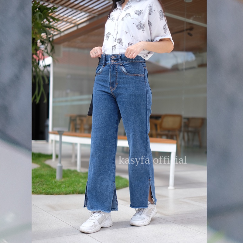 VIRLY KULOT JEANS HIGHWAIST BELAH SAMPING RAWIS KANCING 2 - KF