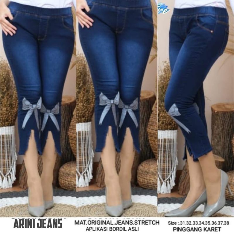 JEANS CALISTA 7/9/JEANS PINGGANG KARET COD/JEANS BORDIR PITA