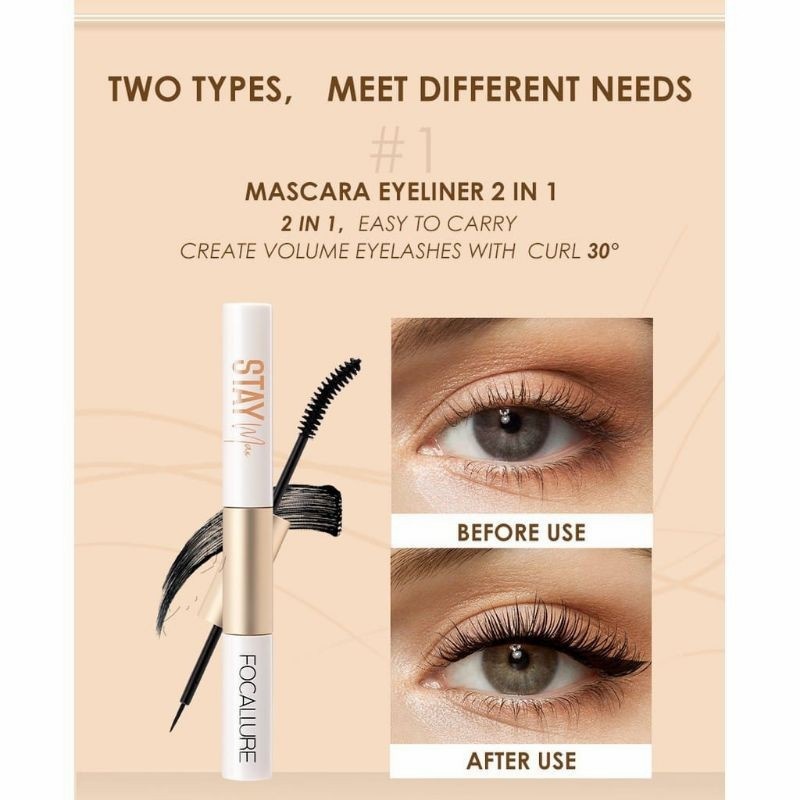 ★ BB ★ FOCALLURE 2 In 1 Waterproof Maskara &amp; Eyeliner - Mascara &amp; Eyelash Primer - FA160 - FA 160