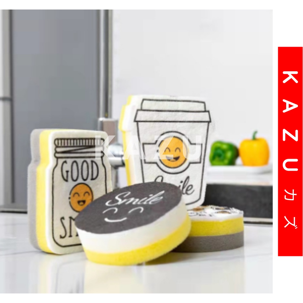 KAZU KHL254 Spons Cuci Piring Motif Lucu Kitchen Sponge Spon Karakter Smile Smiley Face