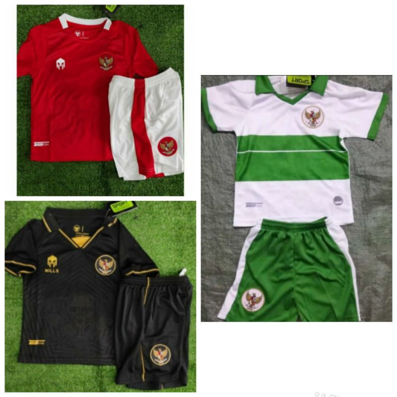 Jersey Baju Celana Bola Kids Kid Anak Kecil Timnas Indonesia Home Away 3rd Merah Putih Hitam 2021