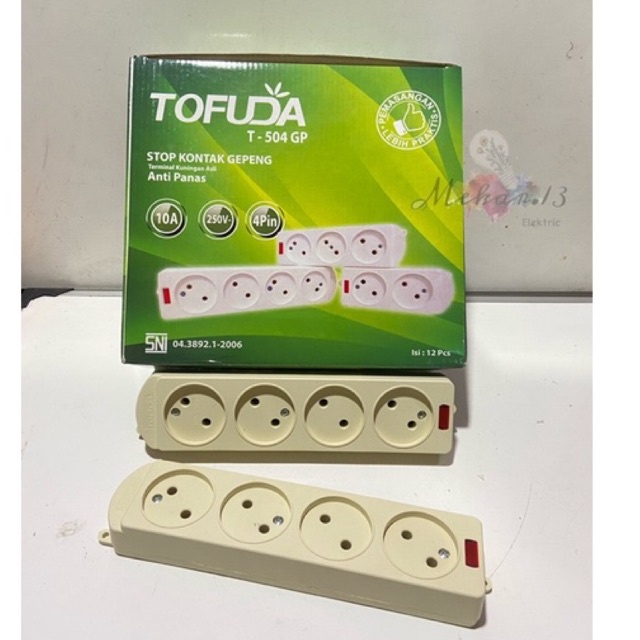 Stop Kontak Gepeng Datar Tofuda T-504 GP (4 Lubang ) Anti Panas