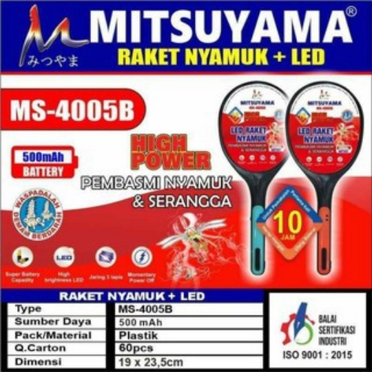 Promo Terbaru!!! Raket Nyamuk LED Mitsuyama MS-4005B - Raket Listrik Rechargeable 500 mAh Berkualitas