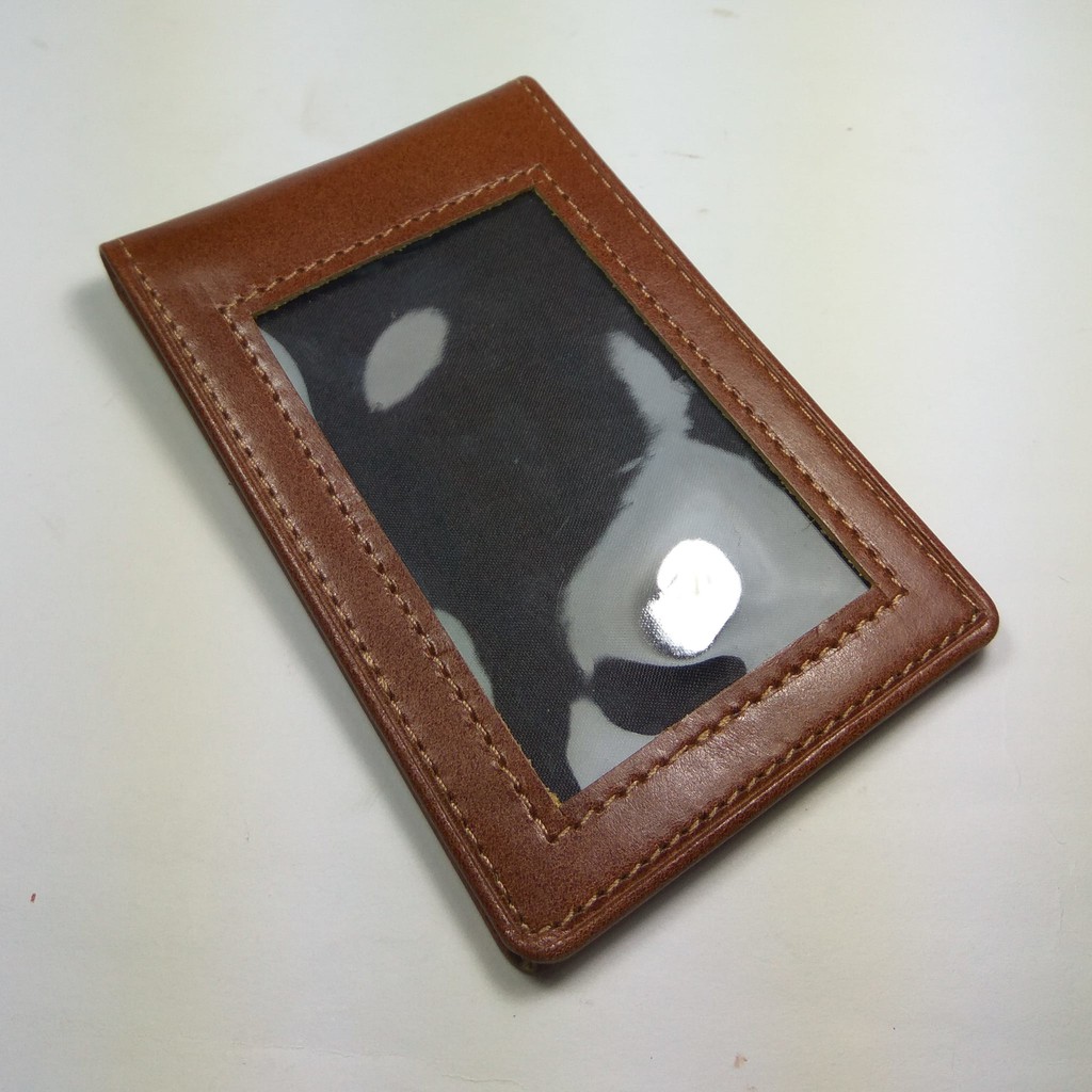 dompet ID card holder kulit asli warna tan model selip saku magnet