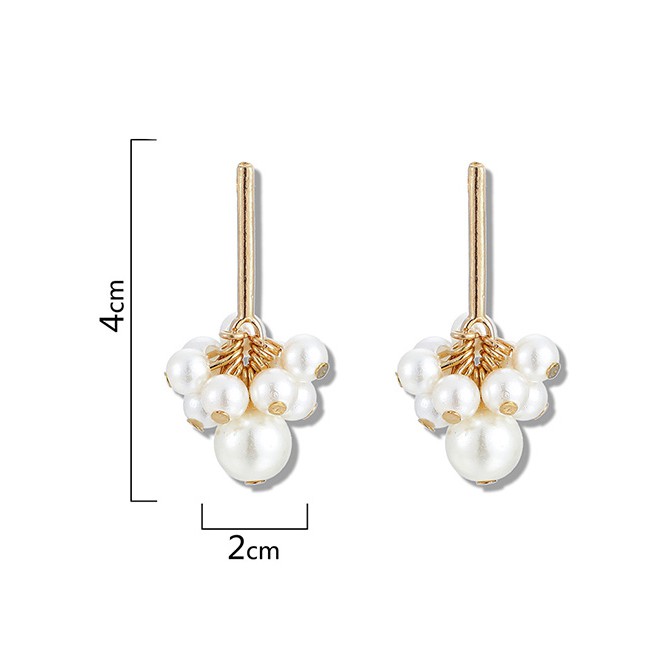 LRC Anting Tusuk Fashion Gold Pearl Tassel Earrings D29867