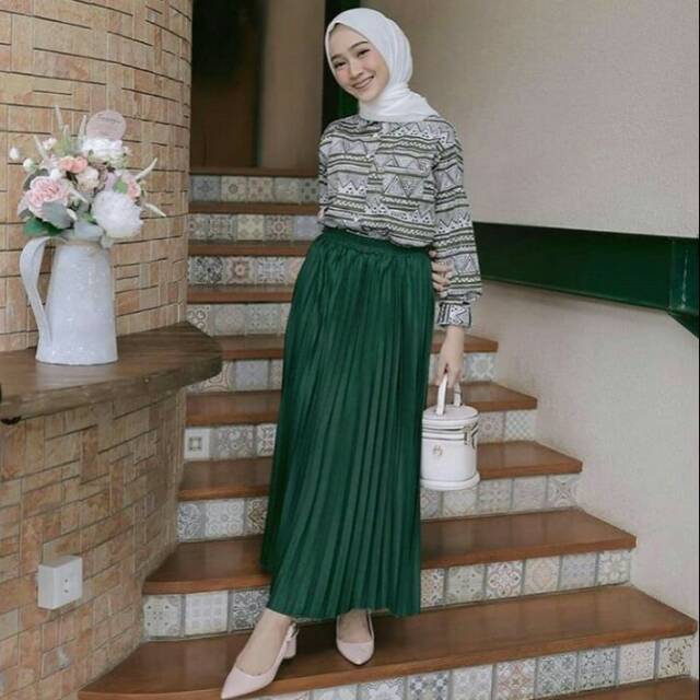 Rok Plisket Premium Emerald / hijau botol