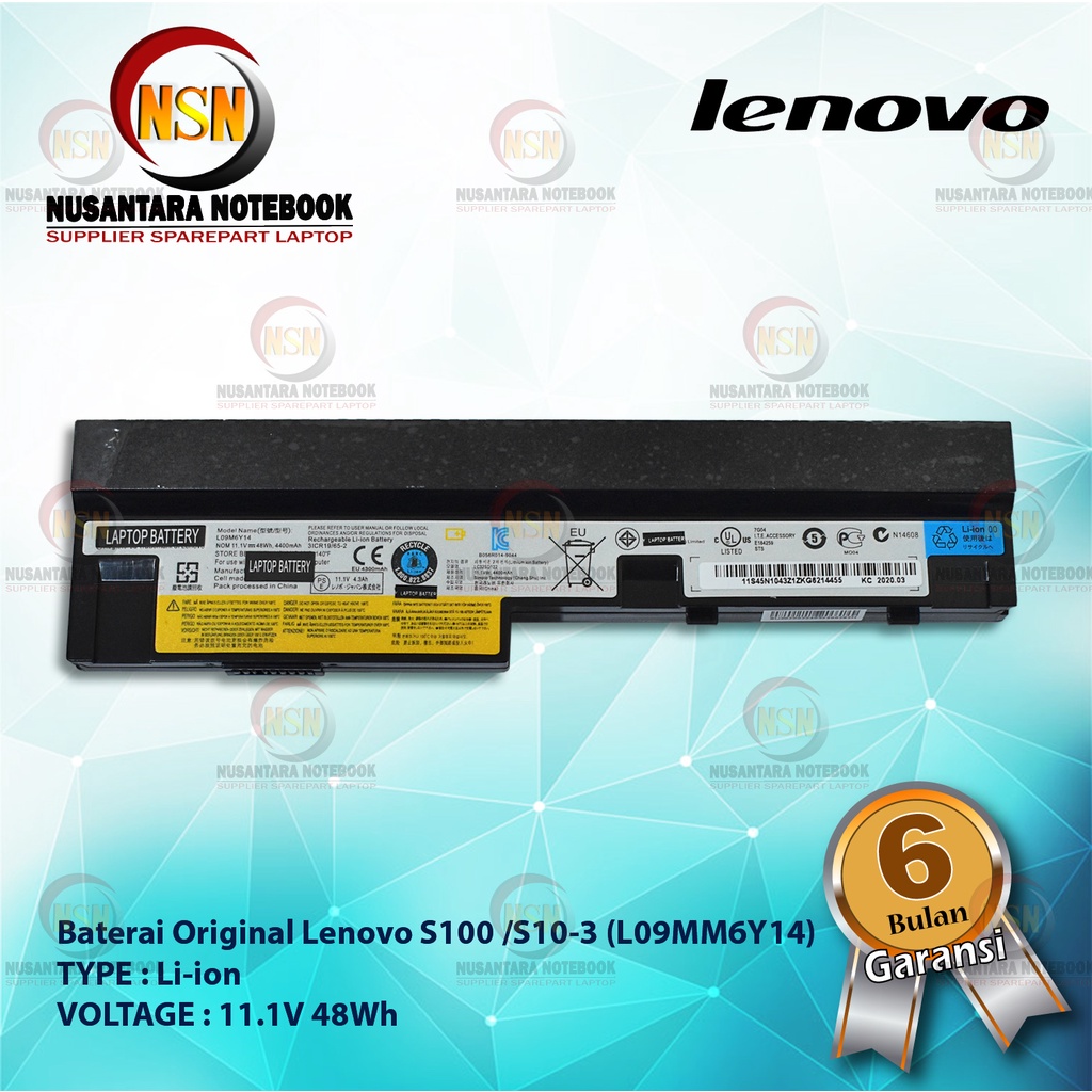 Baterai Laptop Original Lenovo S100/S10-3 L09MM6Y14 BLACK SERIES