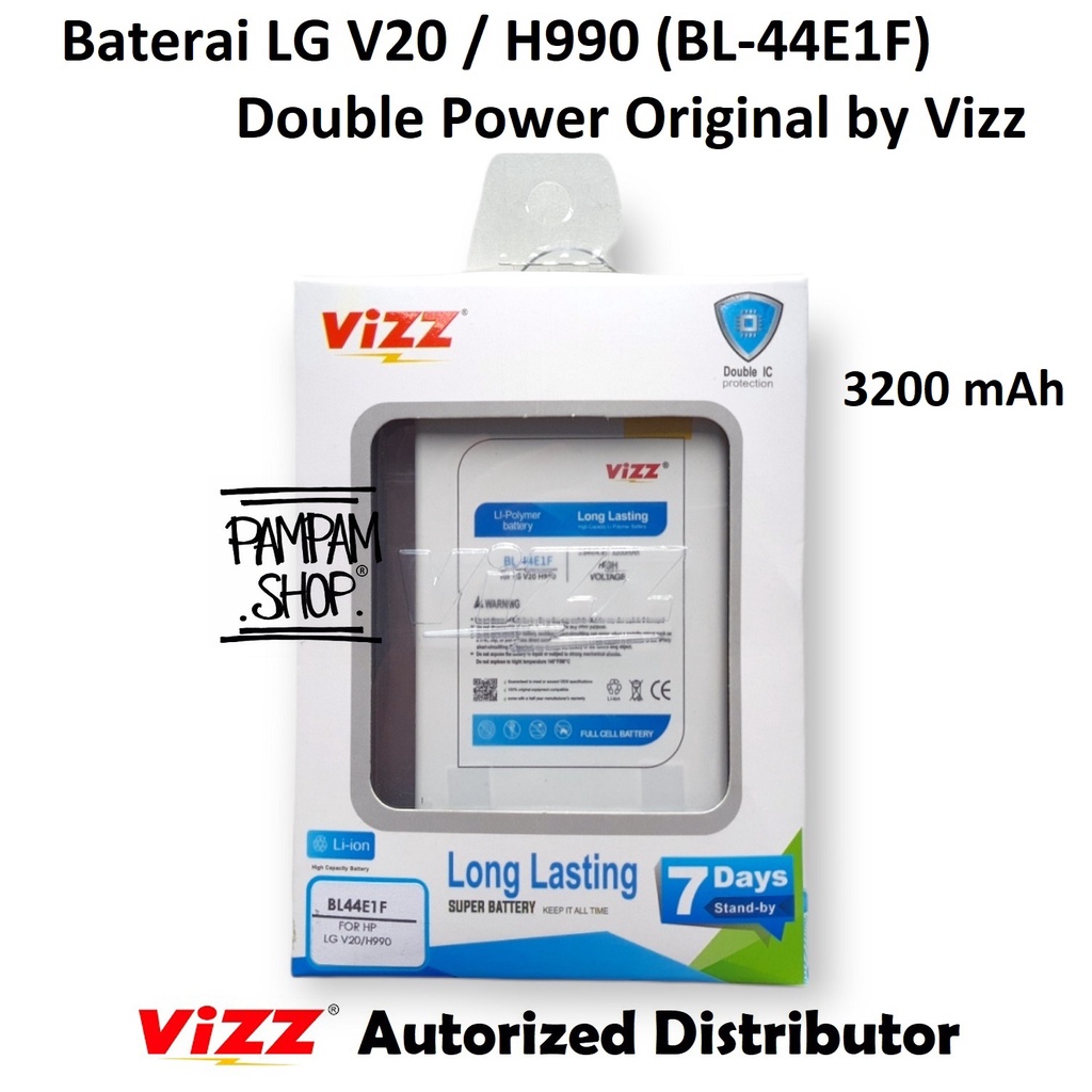Baterai Vizz Double Power Original LG V20 H990 BL-44E1F BL44E1F Batre Batrai Battery HP Handphone Or