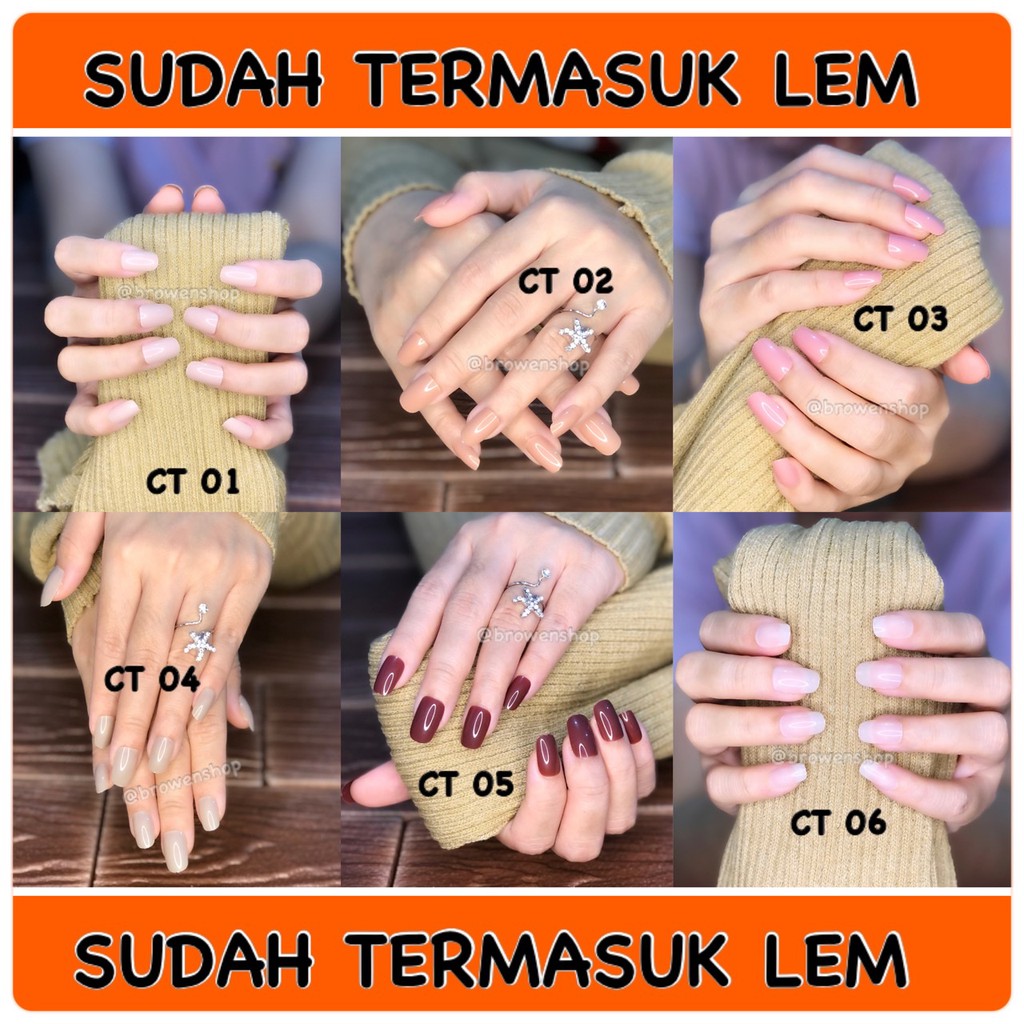 [HANAMI] KUKU PALSU NAILART FAKE NAIL Square Oval Squoval Glossy nude ct strip KPS
