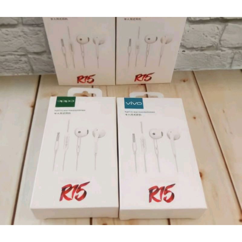 HF HEADSET EARPHONE BRAND R15 STEREO BASS - HANDSFREE HF R15 STEREO BASS