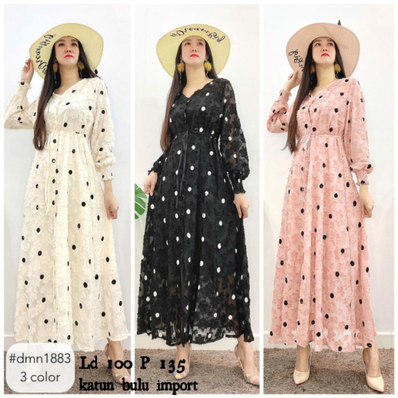 MAXI DRESS BULU DOT / GAMIS BULU POLKA IMPORT ORI MERK RX