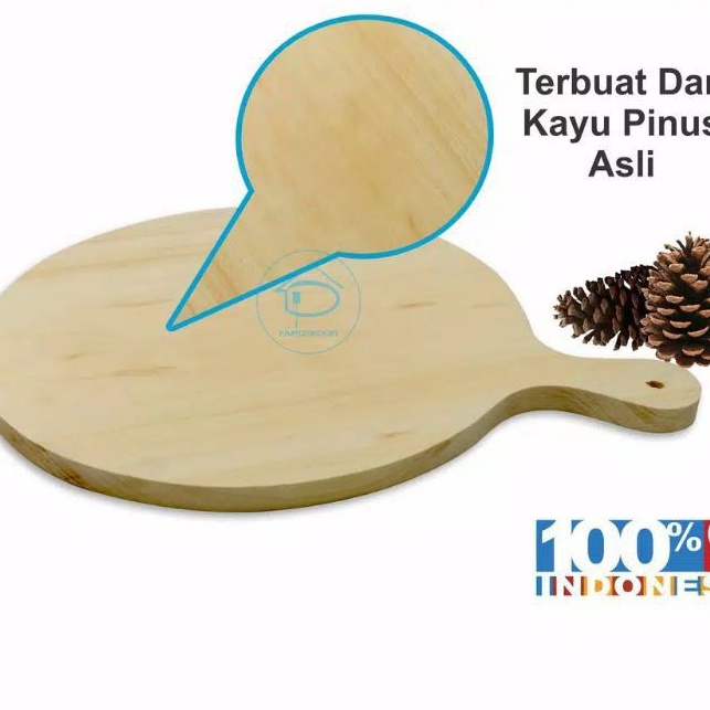 Talenan Kayu Bulat Gagang Bahan Pinus - Wooden Cutting Board - Talenan Pizza