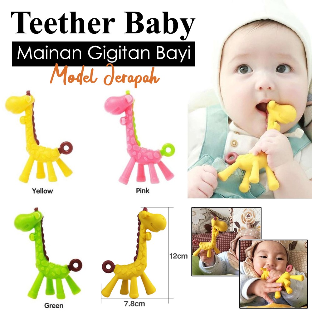 BABY TEETHER Silicon TOYS - MAINAN GIGITAN KARET MODEL BINATANG JERAPAH LUCU chn