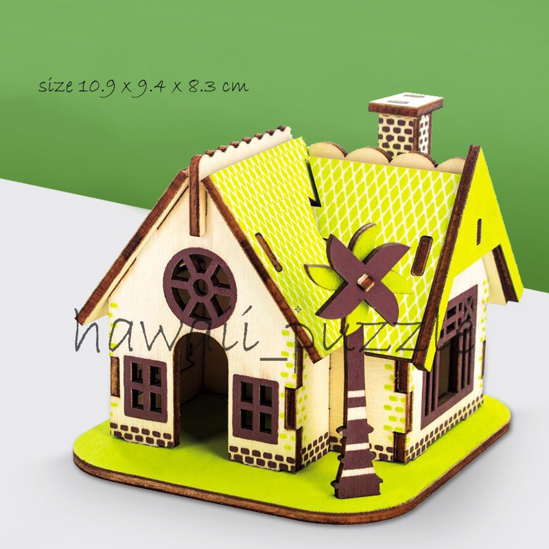 Puzzle 3D DIY bahan kayu model ELLIE COTTAGE Rumah minimalis mainan puzzle edukasi anak kado pajanga